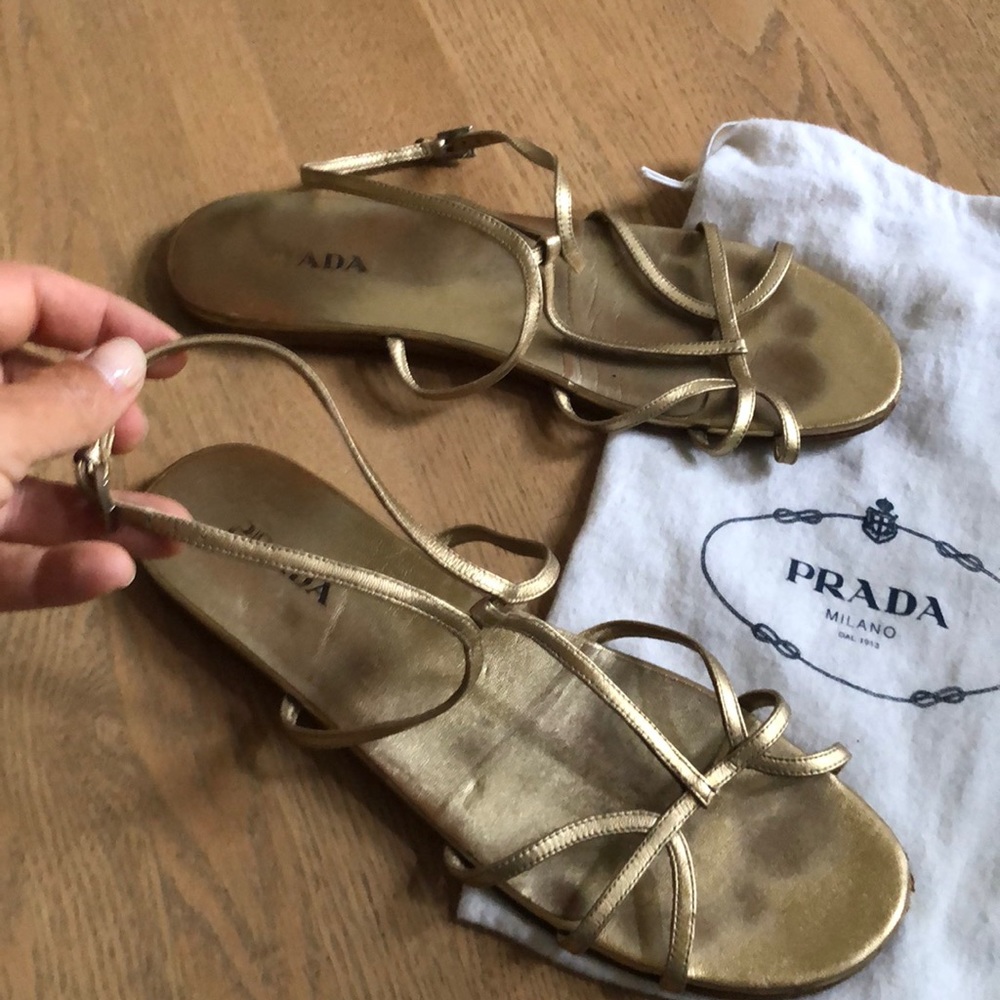 Prada circa 2002 gold leather sandals
